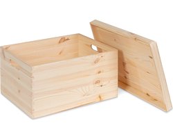 HAUDT® Houten kist KIM Maxi met losse deksel - handgrepen - 39,5 x 29,5 x 23 cm - inhoud 24,1L - afneembare deksel - opbergkist