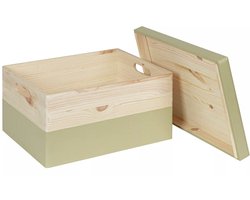 HAUDT® Houten kist KIM Maxi Pistache met losse deksel - handgrepen - 39,5 x 29,5 x 23 cm - inhoud 24.1L - afneembare deksel - groen