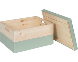 HAUDT® Houten kist KIM Maxi Tijm met losse deksel - handgrepen - 39,5 x 29,5 x 23 cm - inhoud 24.1L - afneembare deksel - mint groen