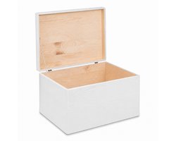 HAUDT® Houten kist KIM MAXI Wit met klepdeksel - 39,5 x 29,5 x 23 cm - opbergkist zonder handvatten - volledig gesloten