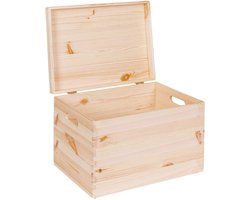 HAUDT® Houten kist KIM Maxi XL met klepdeksel - handgrepen - 39,5 x 29,5 x 26 cm - inhoud 25.6L - grenen houten kistje - opbergkist