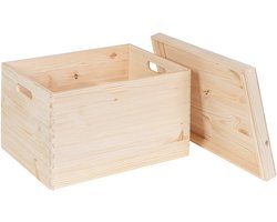 HAUDT® Houten kist KIM Maxi XL met losse deksel - handgrepen - 39,5 x 29,5 x 26 cm - inhoud 27,4L - afneembare deksel - opbergkist
