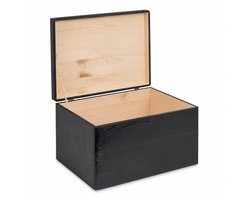 HAUDT® Houten kist KIM MAXI zwart met klepdeksel - 39,5 x 29,5 x 23 cm - opbergkist zonder handvatten - volledig gesloten
