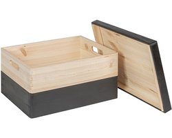 HAUDT® Houten kist KIM Maxi Zwart met losse deksel - handgrepen - 39,5 x 29,5 x 23 cm - inhoud 24.1L - afneembare deksel - gitzwart