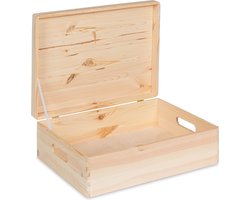 HAUDT® Houten kist KIM Midi met klepdeksel - handgrepen - 39,5 x 29,5 x 13 cm - inhoud 12L - houten opberger - opbergkistje