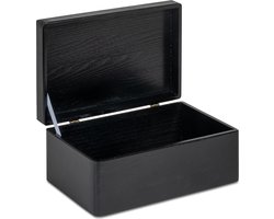 HAUDT® Houten kist zwart KIM mini mét klepdeksel - 30 x 20 x 13 cm - zwart- opbergkist hout