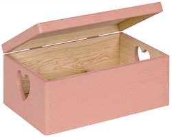 HAUDT® houten kistje EVA mini FRAMBOOS - hartvormige handvatten - met klepdeksel - 30 x 20 x 13 cm - roze