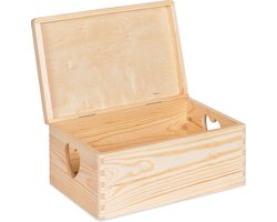 Haudt® Houten kistje EVA Mini met klepdeksel - hartvormige handvatten - 29,5 x 19,5 x 13 cm - vurenhout