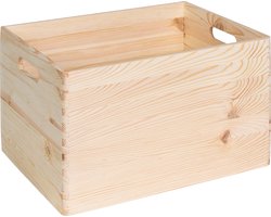 HAUDT® Houten stapel kist KIM MAXI open- 39,5 x 29,5 x 23 cm - inhoud 24,1L - grenen houten kist - opbergkisten