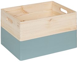 HAUDT® Houten stapel kist KIM MAXI open DENIM - 39,5 x 29,5 x 23 cm - inhoud 24,1L - blauwe kist - opbergkist