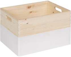 HAUDT® Houten stapel kist KIM MAXI open KOKOS - 39,5 x 29,5 x 23 cm - inhoud 24,1L - witte kist - opbergkist