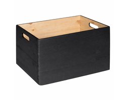 HAUDT® Houten stapel kist KIM MAXI open mat ZWART - 39,5 x 29,5 x 23 cm - inhoud 24,1L - zwarte kist - opbergkist