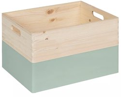 HAUDT® Houten stapel kist KIM MAXI open TIJM - 39,5 x 29,5 x 23 cm - inhoud 24,1L - zacht groene kist - opbergkist