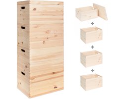 Haudt® Houten stapelkist set - 3 x KIM Maxi open en 1 x KIM Maxi met losse deksel - stapelbare opbergoplossing - houten kisten - opbergkist - vurenhout