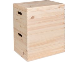 Haudt® Houten stapelkist set 46cm - 1 x KIM Maxi open en 1 x KIM Maxi met klepdeksel - stapelbare opbergoplossing - houten kisten - opbergkist - vurenhout