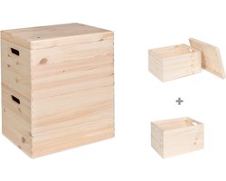 Haudt® Houten stapelkist set 46cm - 1 x KIM Maxi open en 1 x KIM Maxi met losse deksel - stapelbare opbergoplossing - houten kisten - opbergkist - vurenhout