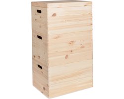 Haudt® Houten stapelkist set 69cm - 2 x KIM Maxi open en 1 x KIM Maxi met klepdeksel - stapelbare opbergoplossing - houten kisten - opbergkist - vurenhout