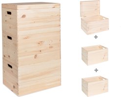 Haudt® Houten stapelkist set 69cm - 2 x KIM Maxi open en 1 x KIM Maxi met klepdeksel - stapelbare opbergoplossing - houten kisten - opbergkist - vurenhout