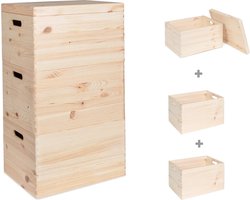 Haudt® Houten stapelkist set 69cm - 2 x KIM Maxi open en 1 x KIM Maxi met losse deksel - stapelbare opberger - houten kisten - opbergkist