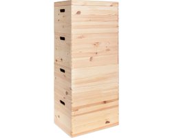 Haudt® Houten stapelkist set 92cm - 3 x KIM Maxi open en 1 x KIM Maxi met klepdeksel - stapelbare opbergoplossing - houten kisten - opbergkist - vurenhout
