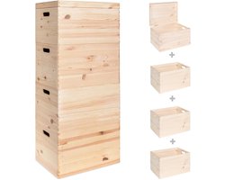 Haudt® Houten stapelkist set 92cm - 3 x KIM Maxi open en 1 x KIM Maxi met klepdeksel - stapelbare opbergoplossing - houten kisten - opbergkist - vurenhout