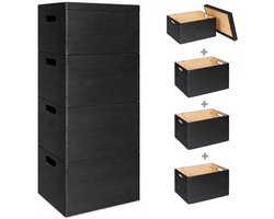 Haudt® Houten stapelkist set mat ZWART - 3 x KIM Maxi open en 1 x KIM Maxi met losse deksel - stapelbare opbergoplossing - houten kisten - opbergkist - vurenhout