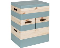 HAUDT® KIM Stapel Kist Set Denim - 40 x 30 x 49 cm - 4 kistjes - losse deksel