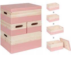 HAUDT® KIM Stapel Kist Set Framboos - 40 x 30 x 49 cm - 4 kistjes - losse deksel