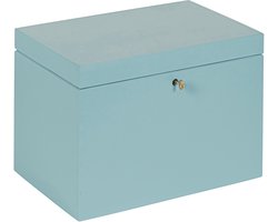 HAUDT® Kistje met slot BAS Denim - 29 x 20 x 21 cm - houten kist met slot - incl. koperen sleutel - blauwe opbergkist