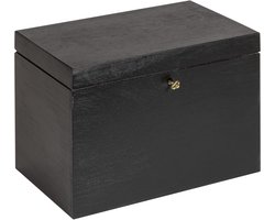 HAUDT® Kistje met slot BAS Zwart - 29 x 20 x 21 cm - houten kist met slot - incl. koperen sleutel - zwarte opbergkist