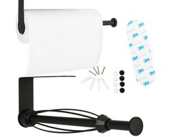 Hauskraft - Keukenrolhouder - Zelfklevend en/of Boren - Keukenrolhouder Zwart - Rollenhouder - Keukenrolhouder Hangend