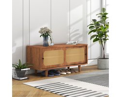 HAUSS Schoenenkast Met Rotan Deuren – Elegante Opbergkast Met 2 Deuren En Verstelbare Planken – Voor Hal, Woonkamer En Slaapkamer – Walnootkleur – 104 x 40 x 48 cm