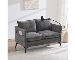 HAUSS SPOLE 2-Zits Bank - Stoffen Bank Met Opbergruimte - Bank Met Opbergarmleuning - Zijvak En Verstelbare Telefoonhouder - Kleine Bank Voor Woonkamer, Slaapkamer Of Balkon - Grijs