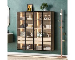 HAUSS SPOLE Badkamerkast Set Van 2 - Met LED Verlichting En Glazen Deuren - Hangend Of Staand - MDF Licht Hout - 73 Cm Breed