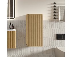 HAUSS SPOLE Badkamerkast Set - Wandhangende Wastafel Met Onderkast En Zijkast - Voor Kleine Badkamer - MDF En Kunststeen - 80 Cm - Eikenkleur