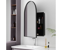 HAUSS SPOLE Badkamerkasten - Gebogen spiegelkast Badkamerkast met verstelbare planken - Medizinschrank, Stauraum voor Badkamer, Woonkamer en Keuken - 61×91 cm - Metaal - Zwart