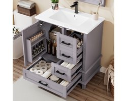 HAUSS SPOLE Badkamermeubel Met Wastafel - Vrijstaand Met 3 Laden En Kast - Keramiek En MDF - 76x46x83,5 Cm - Grijs