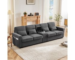 HAUSS SPOLE Bank - 4-Zits - Modern Sofa Met Armkussens En Verplaatsbare Voetensteun - Linnen - Donkergrijs