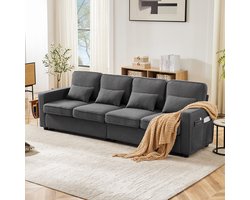 HAUSS SPOLE Bank - 4-Zits - Modern Sofa Met Armkussens En Voetensteun - Linnen - Donkergrijs