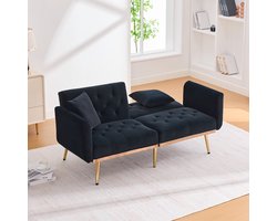 HAUSS SPOLE Bank - Fluweel 2-Zits Bank - 3-Stand Verstelbare Rugleuning En Slaapfunctie - 165x72.5x75 cm - Voor Woonkamer - Fluweel Zwart