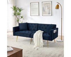 HAUSS SPOLE Bank - Fluwelen 2-Zits Sofa - 3-Posities Verstelbare Rugleuning & 2 Kussens - Voor Woonkamer En Klein Appartement - Fluweel Blauw