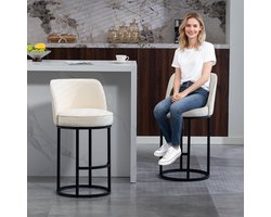 HAUSS SPOLE Barkruk 46,5x49,5x88,5 Cm - Ergonomische Rugleuning Met Voetsteun - Set Van 2 Voor Keukenbar - Linnen Beige