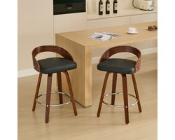 HAUSS SPOLE Barkruk – Draaibare Barkrukken Set Van 2 – Comfortabele Zitting Met Lage Rugleuning – Voor Keuken En Bar – PU Leer – Zwart