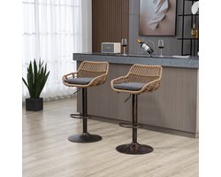 HAUSS SPOLE Barkruk – Verstelbare Swivel Barstoel Set – 2 Stuks – Met Voetsteun & 360° Draaibaar – Hoogte 65-85 cm – Voor Keuken En Bar – Linnen Grijs