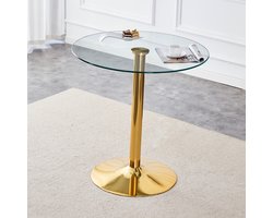 HAUSS SPOLE Bartafel - Ronde Glazen Tafel Met Metalen Voet - Voor Keuken Bar En Café - Glas En Metaal - 89 x 92 Cm - Goud