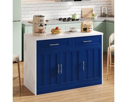 HAUSS SPOLE Bartafels - Keukeneiland Met Opbergruimte - 2 Lades En 3 Deuren Met Verstelbare Planken - 120x60x91 cm - MDF - Blauw