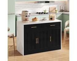HAUSS SPOLE Bartafels - Keukeneiland Met Opbergruimte - 2 Lades En 3 Deuren Met Verstelbare Planken - 120x60x91 cm - MDF - Zwart