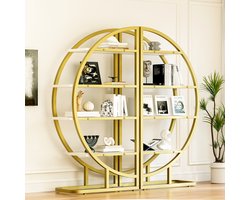HAUSS SPOLE Boekenkast – 120 x 30 x 130 cm – Modulair 2-Delig – Metaal En MDF – Goud En Wit – Open Kast Voor Woonkamer En Keuken