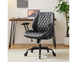 HAUSS SPOLE Bureaustoel - Ergonomische Draaistoel - Voor Kantoor En Thuis - Verstelbare Armleuningen En Wielen - Zwart Leer