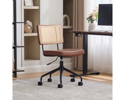 HAUSS SPOLE Bureaustoel - Vintage Rotan Design - Draaibaar En In Hoogte Verstelbaar Met Wielen - Voor Thuiskantoor En Studie - Kunstleer Bruin